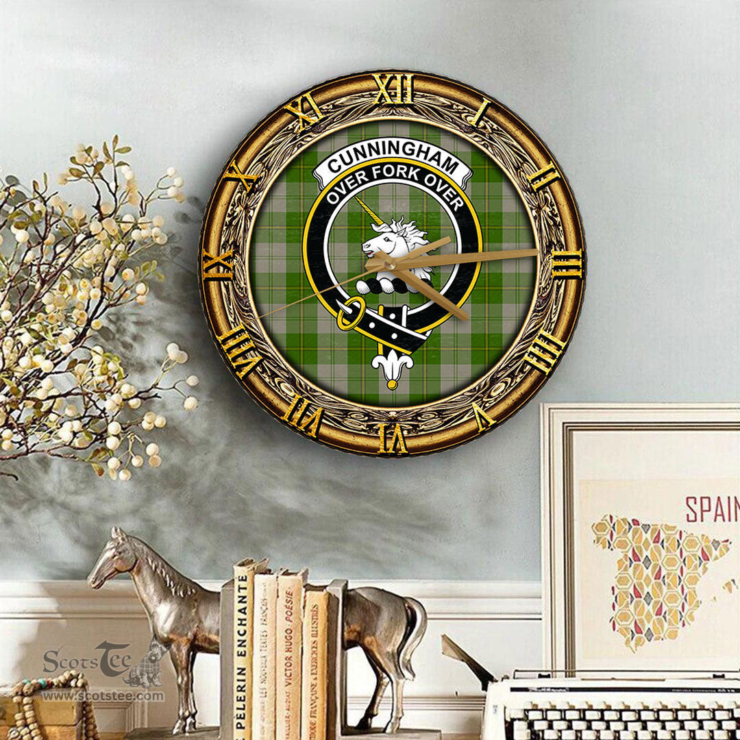 ScotsTee Shop Scottish Cunningham Dress Green Dancers Clan Crest Tartan Wooden Wall Clock