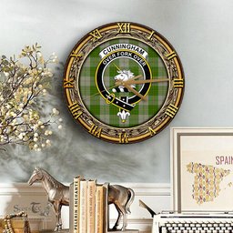 ScotsTee Shop Scottish Cunningham Dress Green Dancers Clan Crest Tartan Wooden Wall Clock