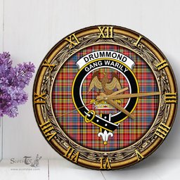 ScotsTee Shop Scottish Drummond of Strathallan Clan Crest Tartan Wooden Wall Clock