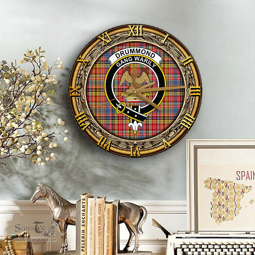 ScotsTee Shop Scottish Drummond of Strathallan Clan Crest Tartan Wooden Wall Clock