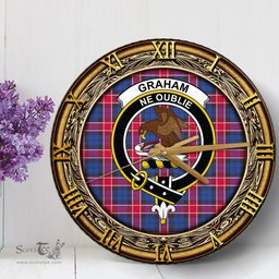 ScotsTee Shop Scottish Graham of Menteith Red Clan Crest Tartan Wooden Wall Clock