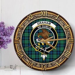 ScotsTee Shop Scottish Graham of Menteith Ancient Clan Crest Tartan Wooden Wall Clock