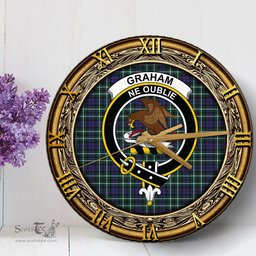 ScotsTee Shop Scottish Graham of Montrose Modern Clan Crest Tartan Wooden Wall Clock