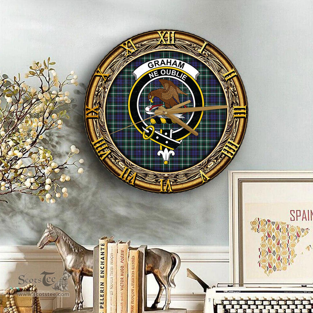 ScotsTee Shop Scottish Graham of Montrose Modern Clan Crest Tartan Wooden Wall Clock