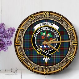 ScotsTee Shop Scottish Fraser Hunting Ancient Clan Crest Tartan Wooden Wall Clock
