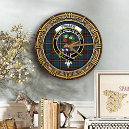 ScotsTee Shop Scottish Fraser Hunting Ancient Clan Crest Tartan Wooden Wall Clock