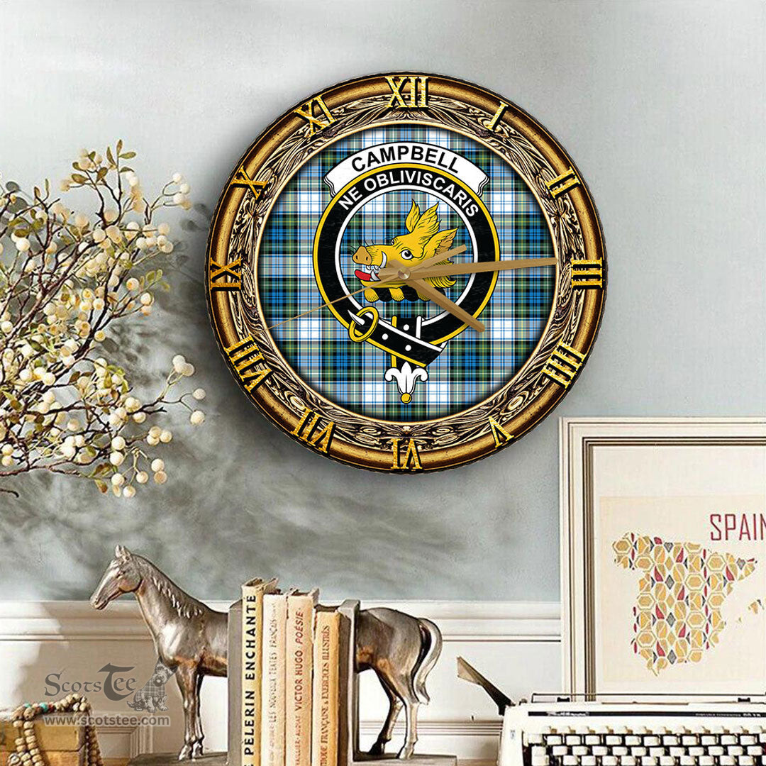 ScotsTee Shop Scottish Campbell Dress Ancient Clan Crest Tartan Wooden Wall Clock