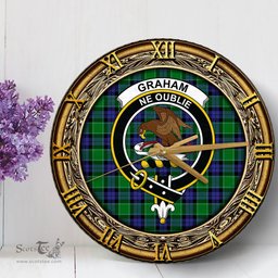 ScotsTee Shop Scottish Graham of Menteith Modern Clan Crest Tartan Wooden Wall Clock