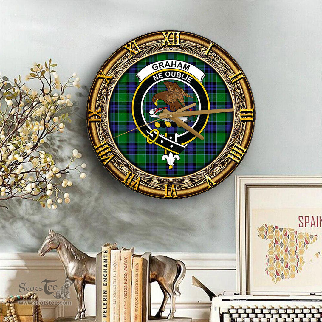 ScotsTee Shop Scottish Graham of Menteith Modern Clan Crest Tartan Wooden Wall Clock