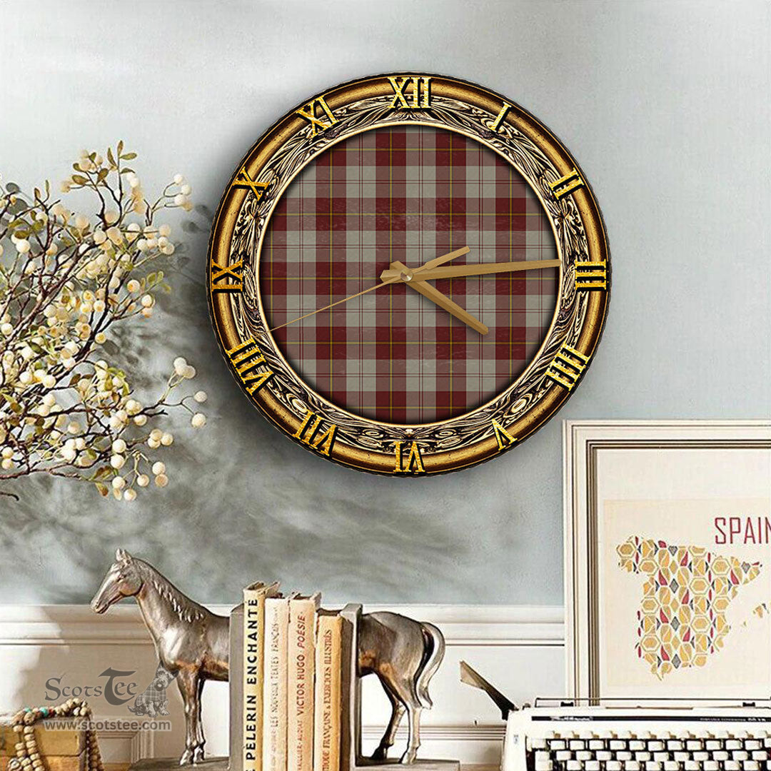 ScotsTee Shop Scottish Cunningham Burgundy Dancers Clan Tartan Wooden Wall Clock