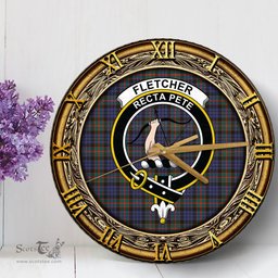 ScotsTee Shop Scottish Fletcher of Dunans Clan Crest Tartan Wooden Wall Clock