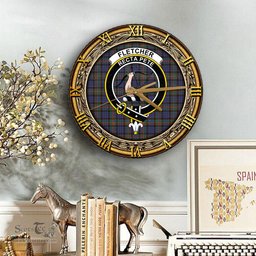 ScotsTee Shop Scottish Fletcher of Dunans Clan Crest Tartan Wooden Wall Clock