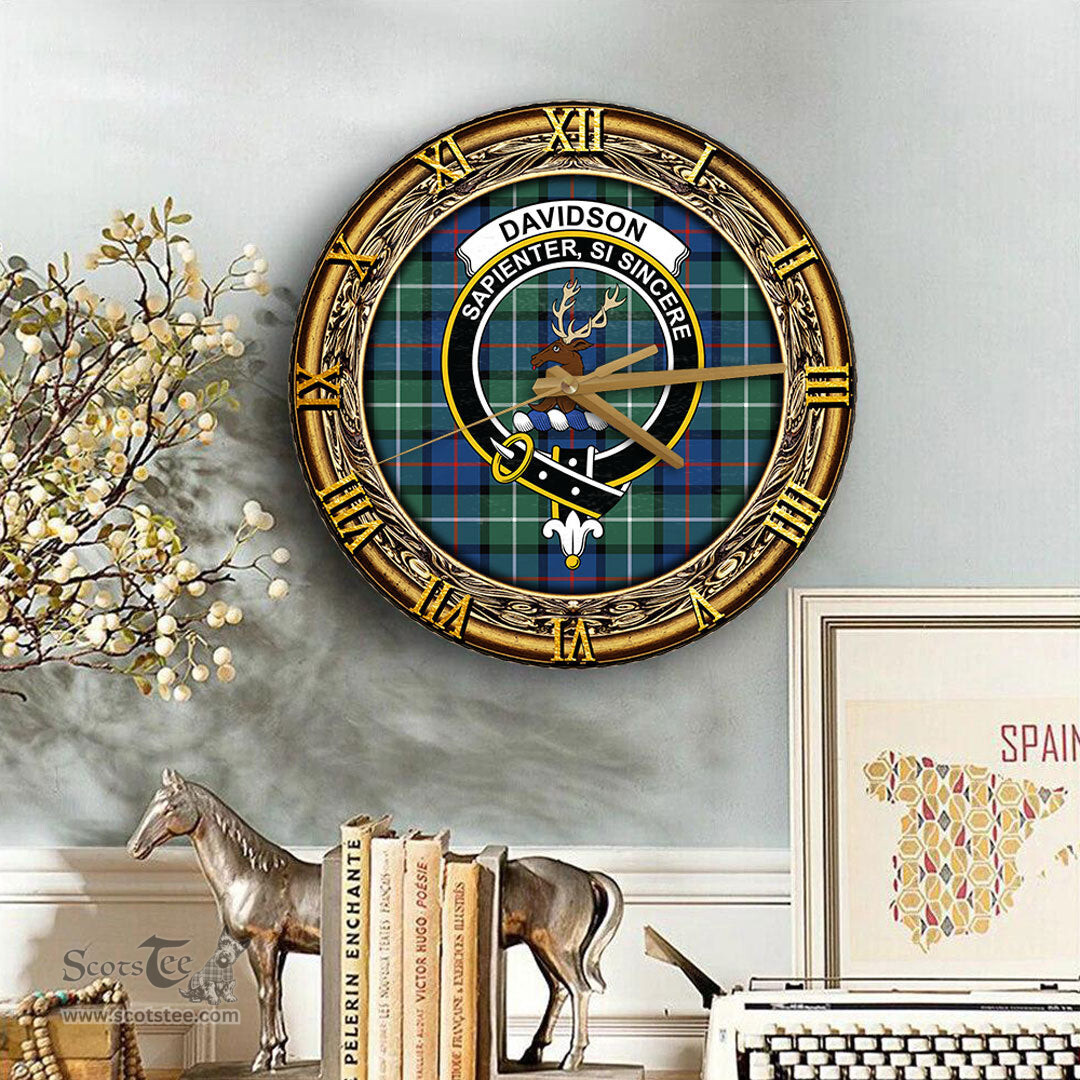 ScotsTee Shop Scottish Davidson of Tulloch Clan Crest Tartan Wooden Wall Clock