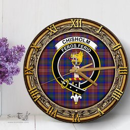 ScotsTee Shop Scottish Chisholm Hunting Modern Clan Crest Tartan Wooden Wall Clock