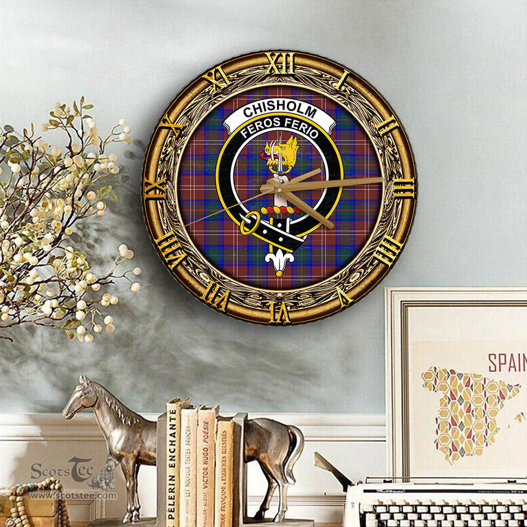 ScotsTee Shop Scottish Chisholm Hunting Modern Clan Crest Tartan Wooden Wall Clock