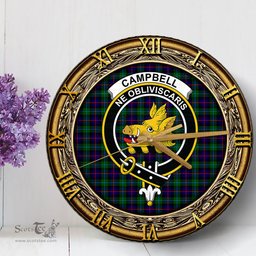 ScotsTee Shop Scottish Campbell of Cawdor Modern Clan Crest Tartan Wooden Wall Clock