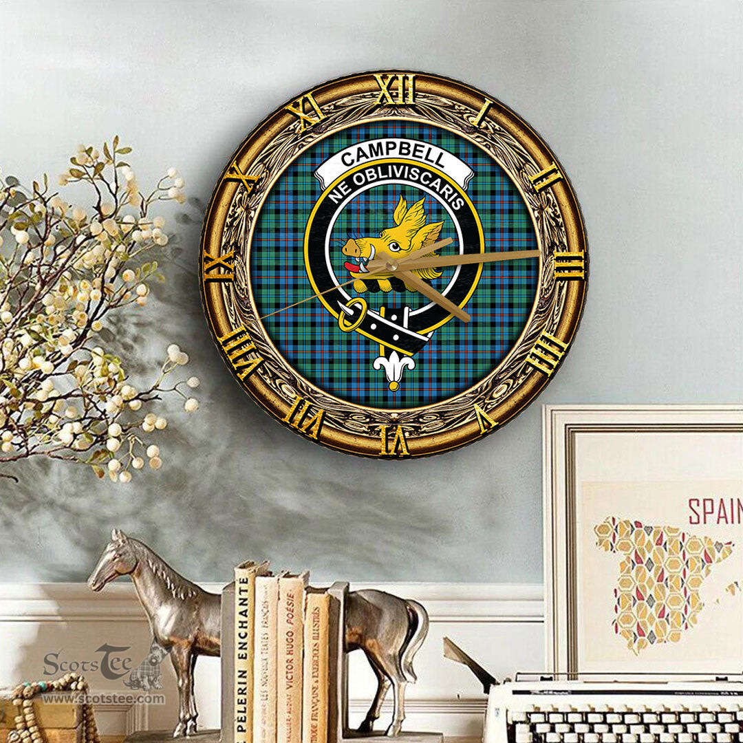 ScotsTee Shop Scottish Campbell of Cawdor Ancient Clan Crest Tartan Wooden Wall Clock