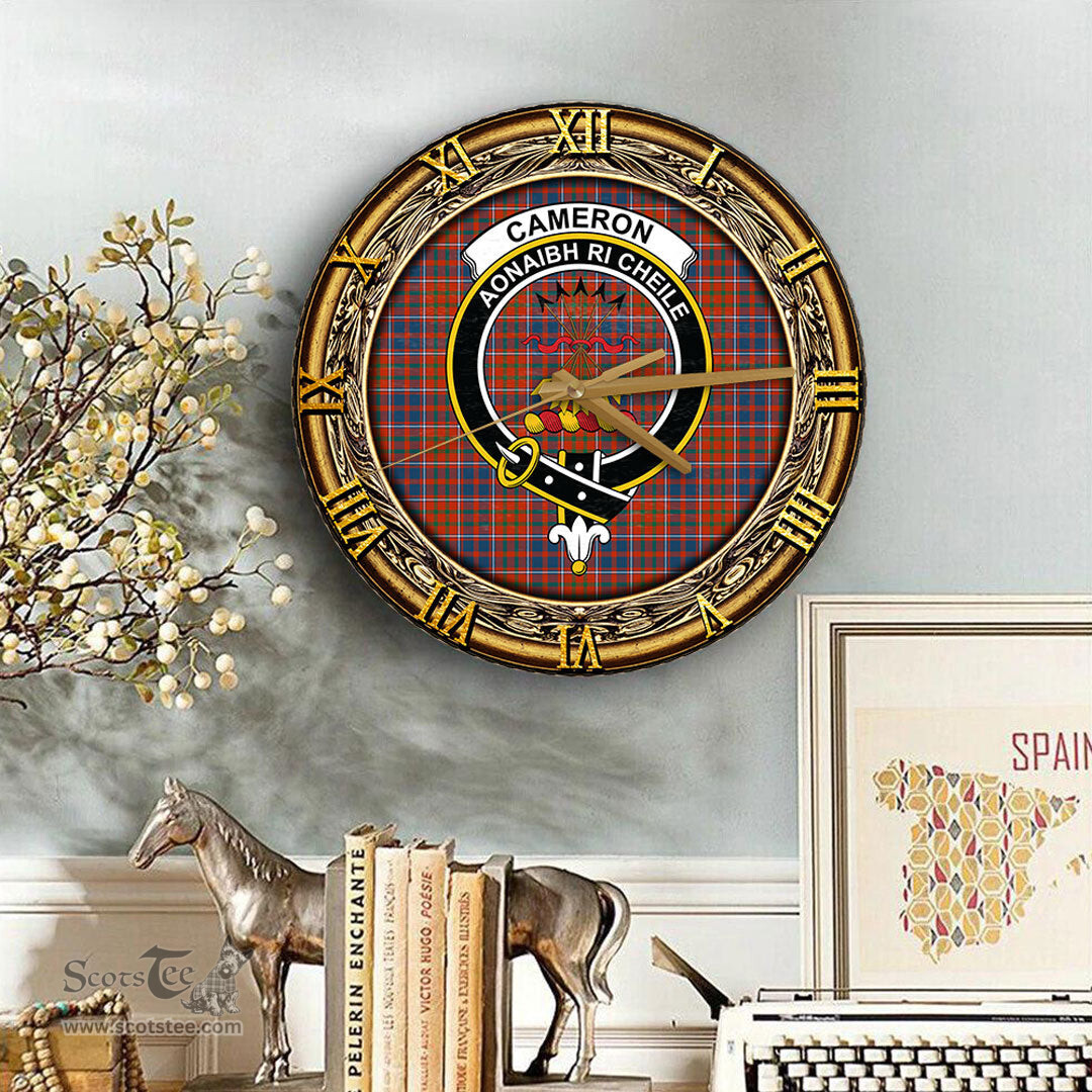 ScotsTee Shop Scottish Cameron of Lochiel Ancient Clan Crest Tartan Wooden Wall Clock
