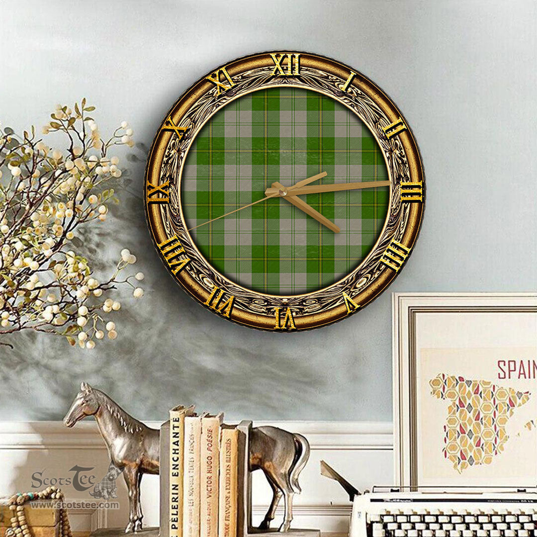 ScotsTee Shop Scottish Cunningham Dress Green Dancers Clan Tartan Wooden Wall Clock