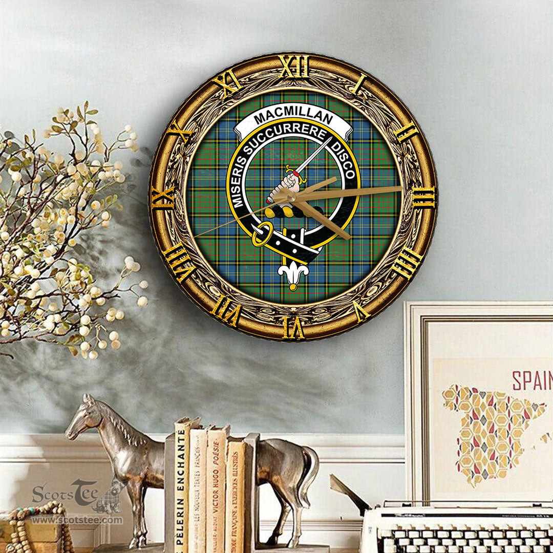 ScotsTee Shop Scottish MacMillan Hunting Ancient Clan Crest Tartan Wooden Wall Clock