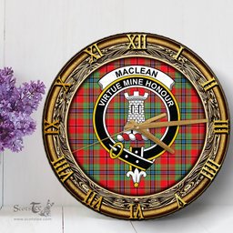 ScotsTee Shop Scottish MacLean of Duart Modern Clan Crest Tartan Wooden Wall Clock