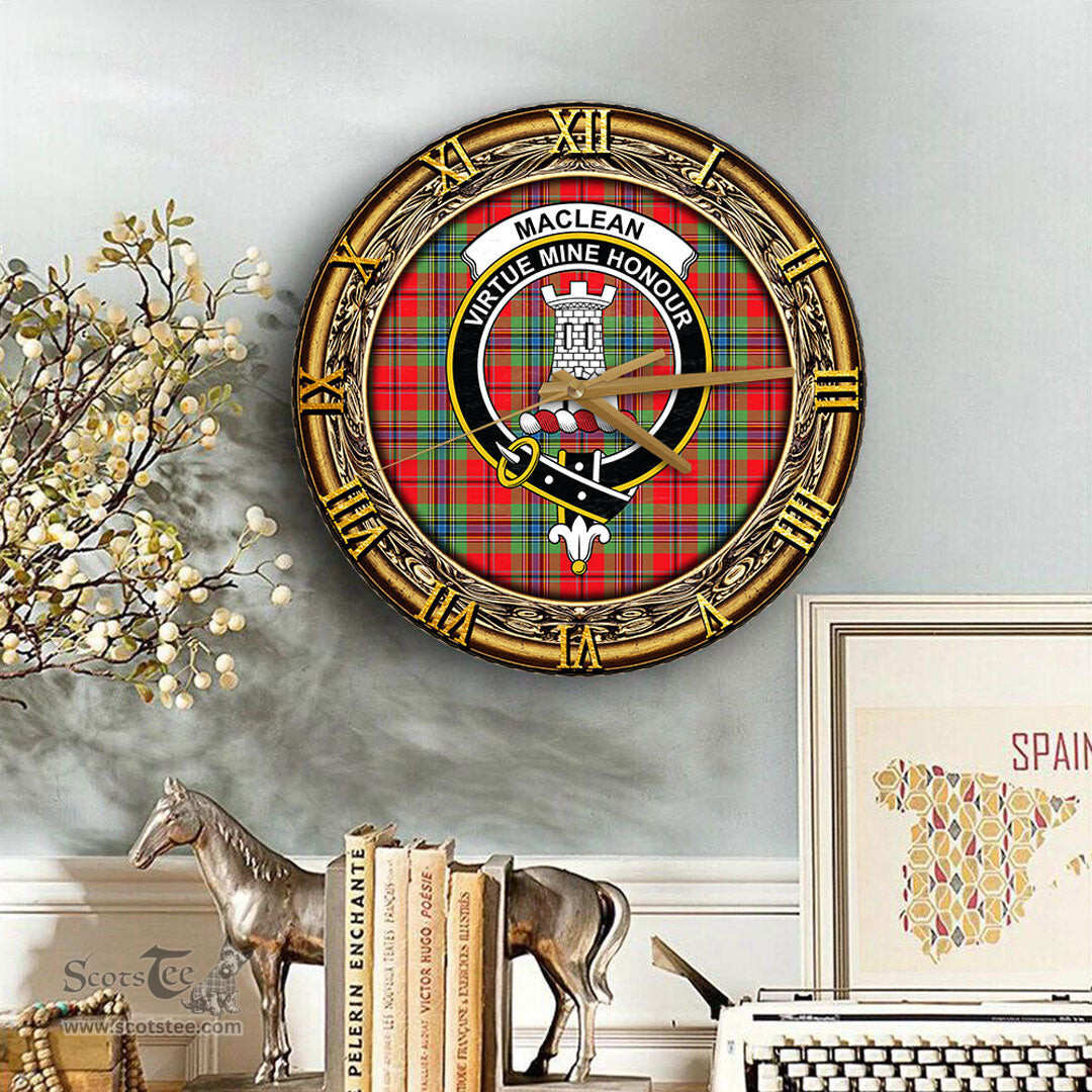 ScotsTee Shop Scottish MacLean of Duart Modern Clan Crest Tartan Wooden Wall Clock
