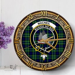 ScotsTee Shop Scottish MacNeil of Colonsay Modern Clan Crest Tartan Wooden Wall Clock