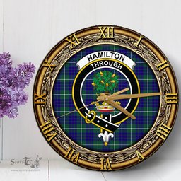 ScotsTee Shop Scottish Hamilton Hunting Modern Clan Crest Tartan Wooden Wall Clock