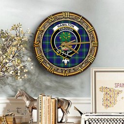 ScotsTee Shop Scottish Hamilton Hunting Modern Clan Crest Tartan Wooden Wall Clock