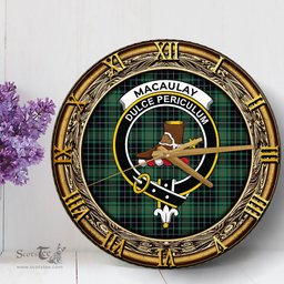 ScotsTee Shop Scottish MacAulay Hunting Ancient Clan Crest Tartan Wooden Wall Clock