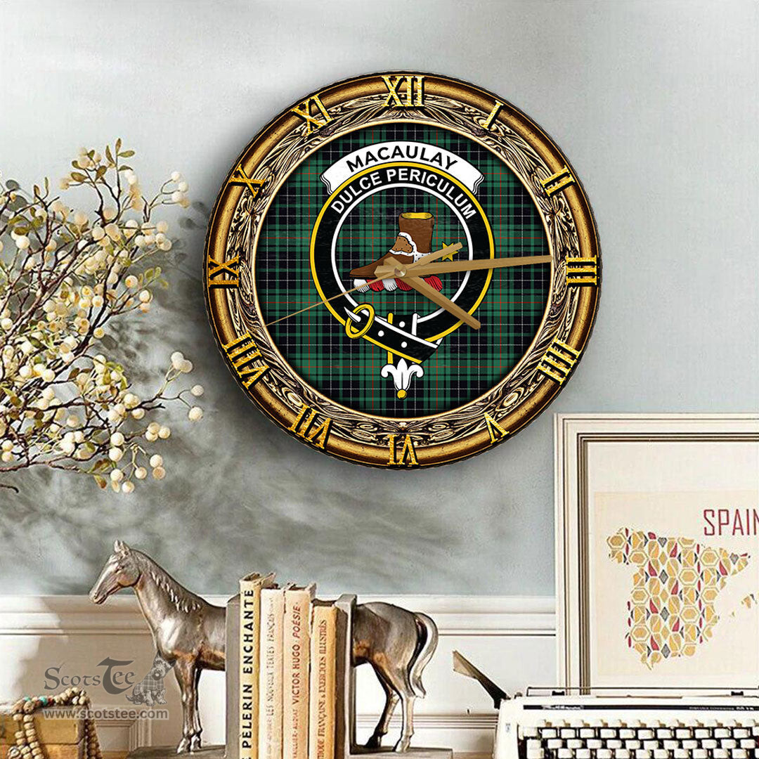 ScotsTee Shop Scottish MacAulay Hunting Ancient Clan Crest Tartan Wooden Wall Clock