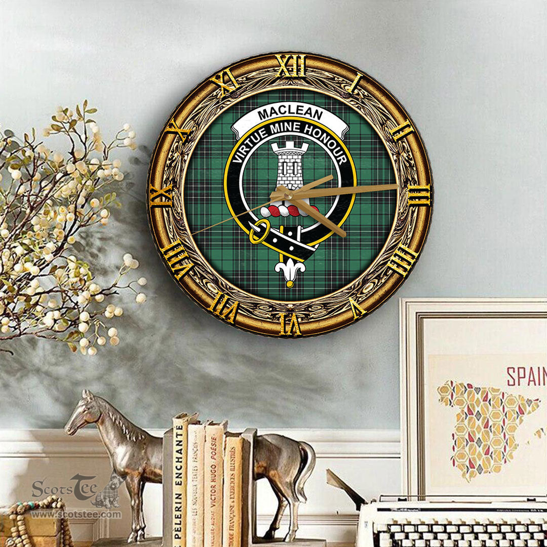 ScotsTee Shop Scottish MacLean Hunting Ancient Clan Crest Tartan Wooden Wall Clock