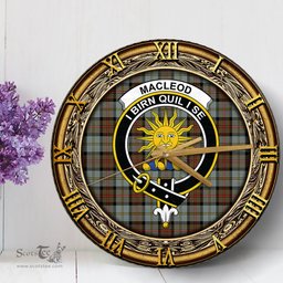 ScotsTee Shop Scottish MacLeod of Harris Weathered Clan Crest Tartan Wooden Wall Clock