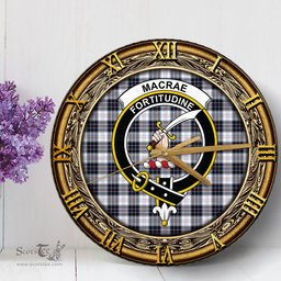 ScotsTee Shop Scottish MacRae Dress Modern Clan Crest Tartan Wooden Wall Clock