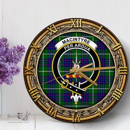 ScotsTee Shop Scottish MacIntyre Hunting Modern Clan Crest Tartan Wooden Wall Clock