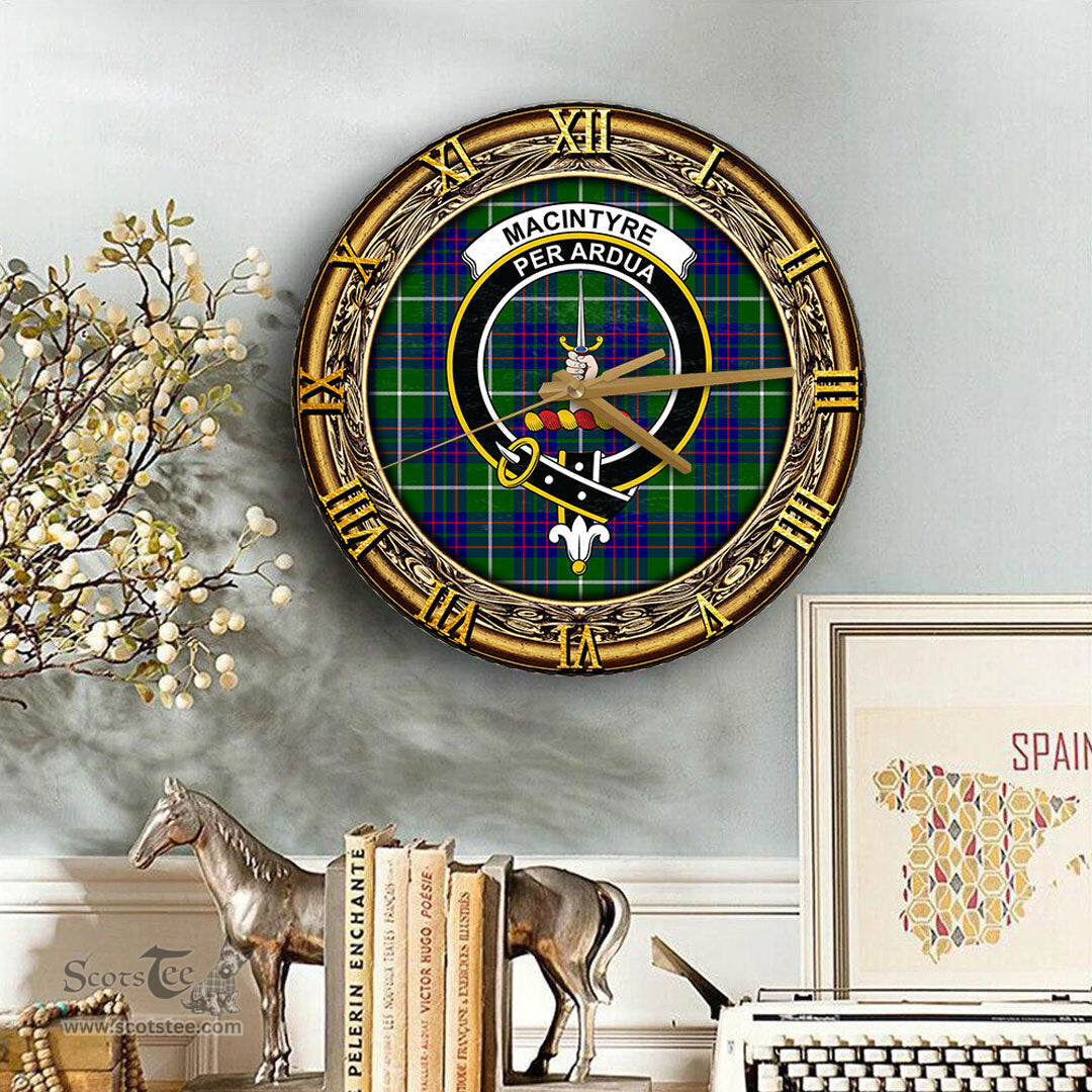 ScotsTee Shop Scottish MacIntyre Hunting Modern Clan Crest Tartan Wooden Wall Clock