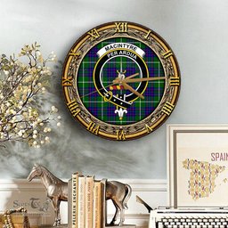 ScotsTee Shop Scottish MacIntyre Hunting Modern Clan Crest Tartan Wooden Wall Clock
