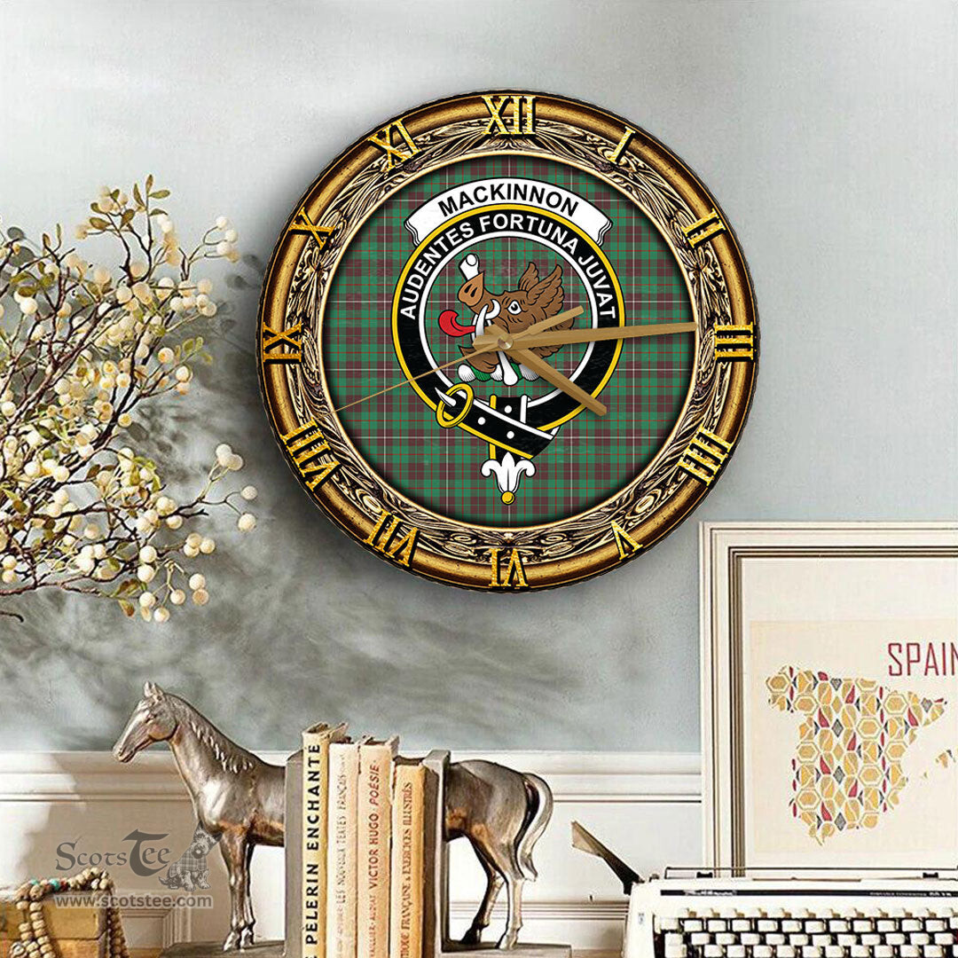 ScotsTee Shop Scottish MacKinnon Hunting Ancient Clan Crest Tartan Wooden Wall Clock