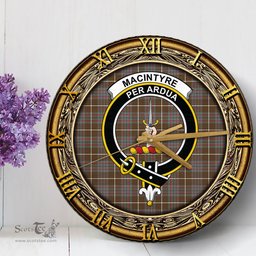 ScotsTee Shop Scottish MacIntyre Hunting Weathered Clan Crest Tartan Wooden Wall Clock