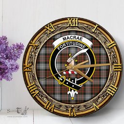 ScotsTee Shop Scottish MacRae Hunting Weathered Clan Crest Tartan Wooden Wall Clock