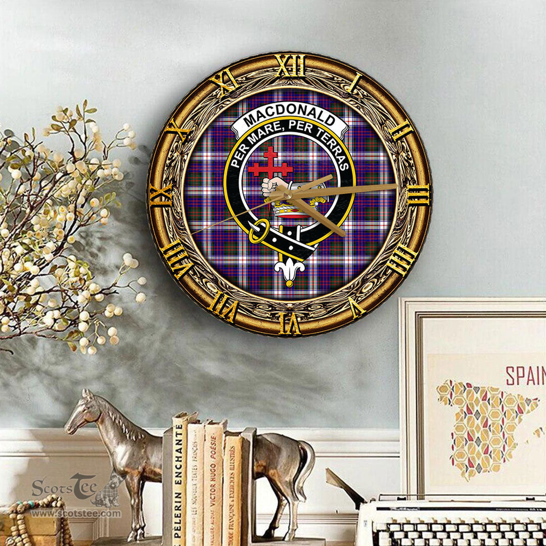 ScotsTee Shop Scottish MacDonald Dress Modern Clan Crest Tartan Wooden Wall Clock