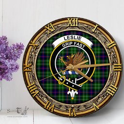 ScotsTee Shop Scottish Leslie Hunting Clan Crest Tartan Wooden Wall Clock