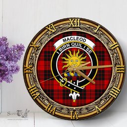 ScotsTee Shop Scottish MacLeod of Raasay Clan Crest Tartan Wooden Wall Clock