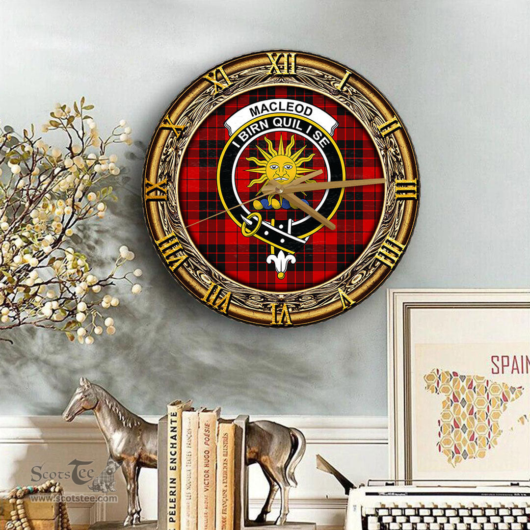 ScotsTee Shop Scottish MacLeod of Raasay Clan Crest Tartan Wooden Wall Clock