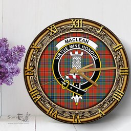 ScotsTee Shop Scottish MacLean of Duart Ancient Clan Crest Tartan Wooden Wall Clock