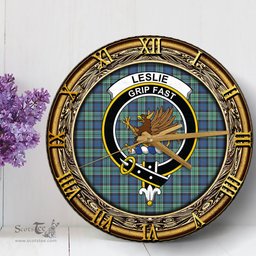 ScotsTee Shop Scottish Leslie Hunting Ancient Clan Crest Tartan Wooden Wall Clock