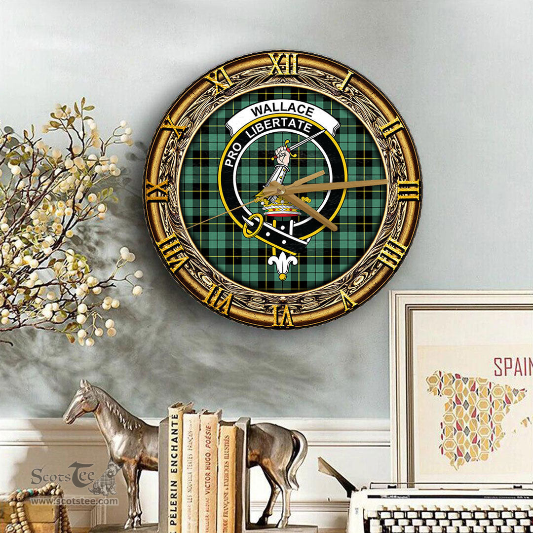 ScotsTee Shop Scottish Wallace Hunting Ancient Clan Crest Tartan Wooden Wall Clock