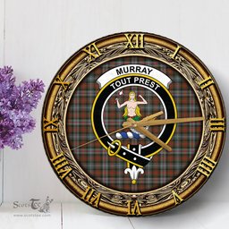 ScotsTee Shop Scottish Murray of Atholl Weathered Clan Crest Tartan Wooden Wall Clock