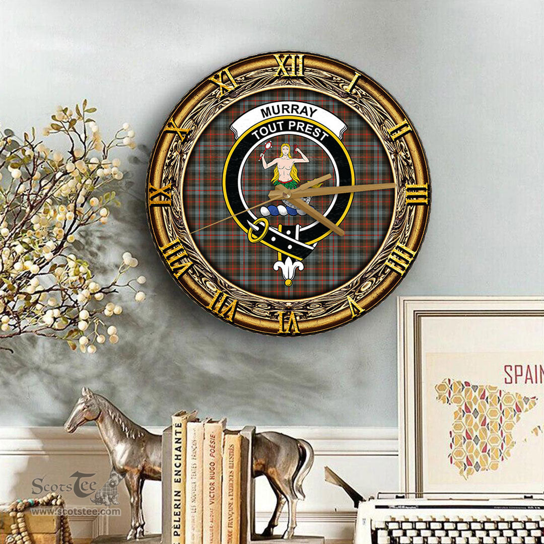 ScotsTee Shop Scottish Murray of Atholl Weathered Clan Crest Tartan Wooden Wall Clock