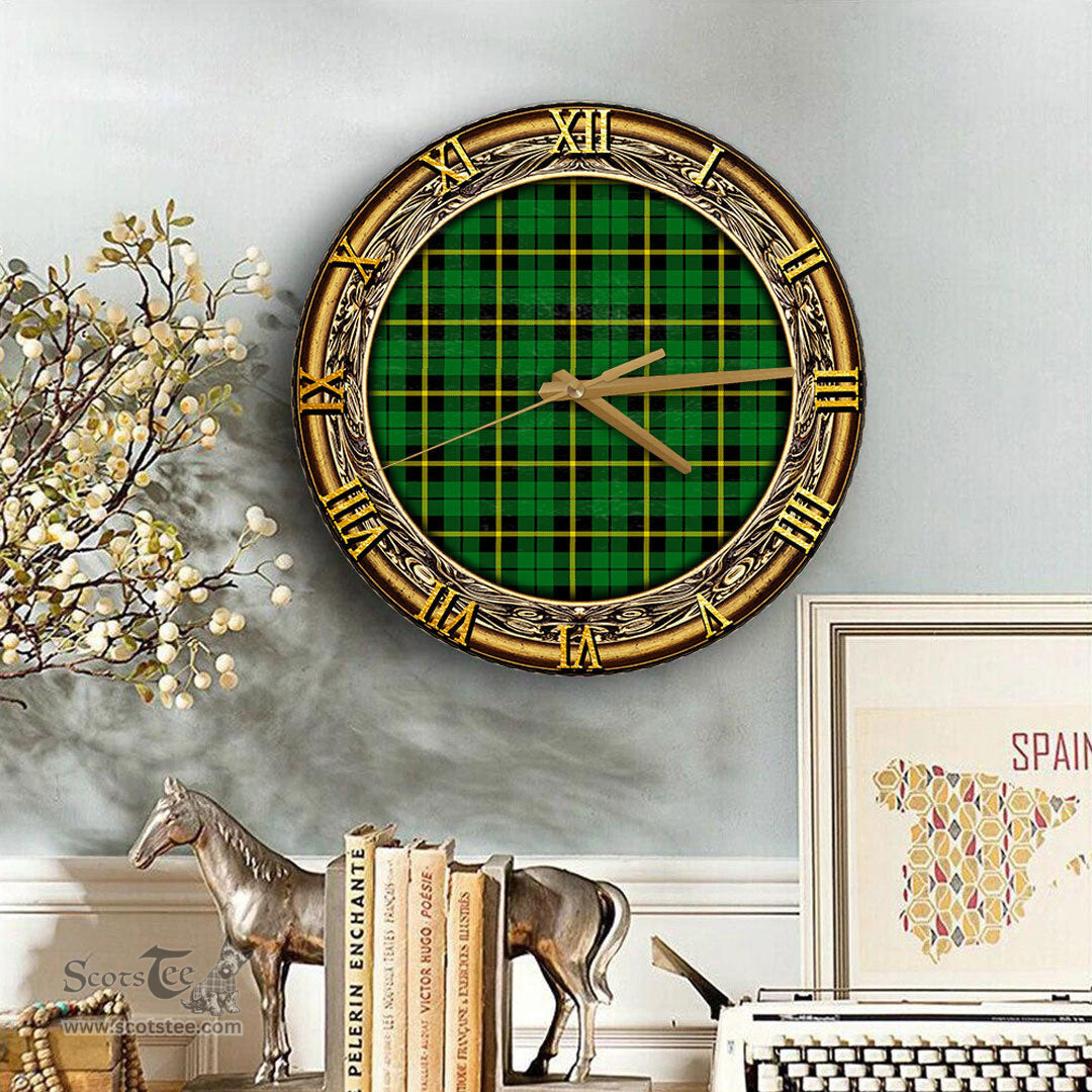 ScotsTee Shop Scottish Wallace Hunting Green Clan Tartan Wooden Wall Clock